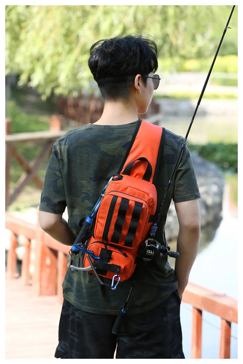Male Hiking Crossbody Fishing Rod & Lure bag.