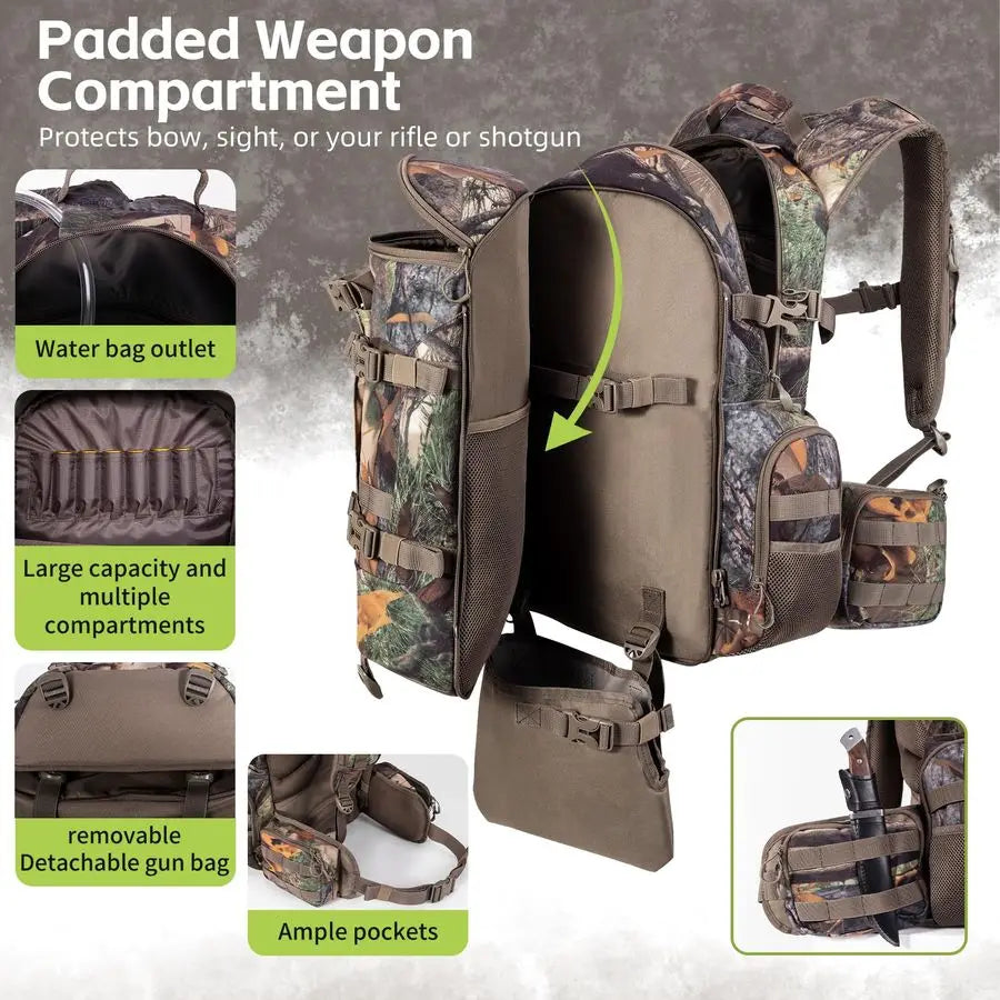 Large Hunting Backpack with padded weapon pouch