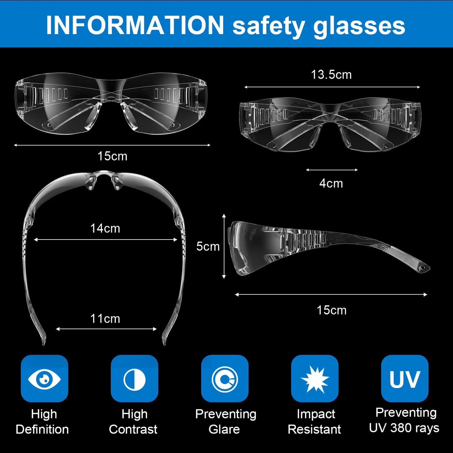 Safety Glasses Clear Unisex Anti-Scratch Protective Goggles