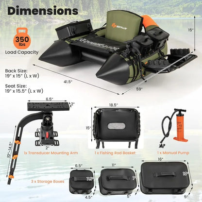 Inflatable Fishing Belly Boat w/ Fish Rule