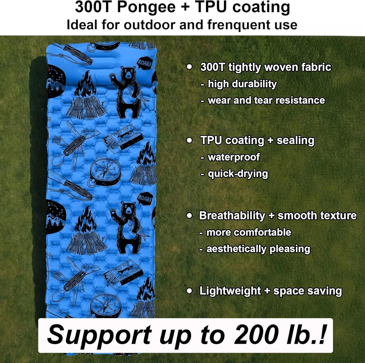 Kids Inflatable Sleeping Pad /Built-in Pump