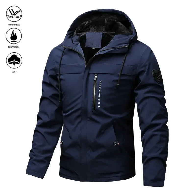 Men's Mid-Length Winter Fleece-Lined Casual Jacket Winter