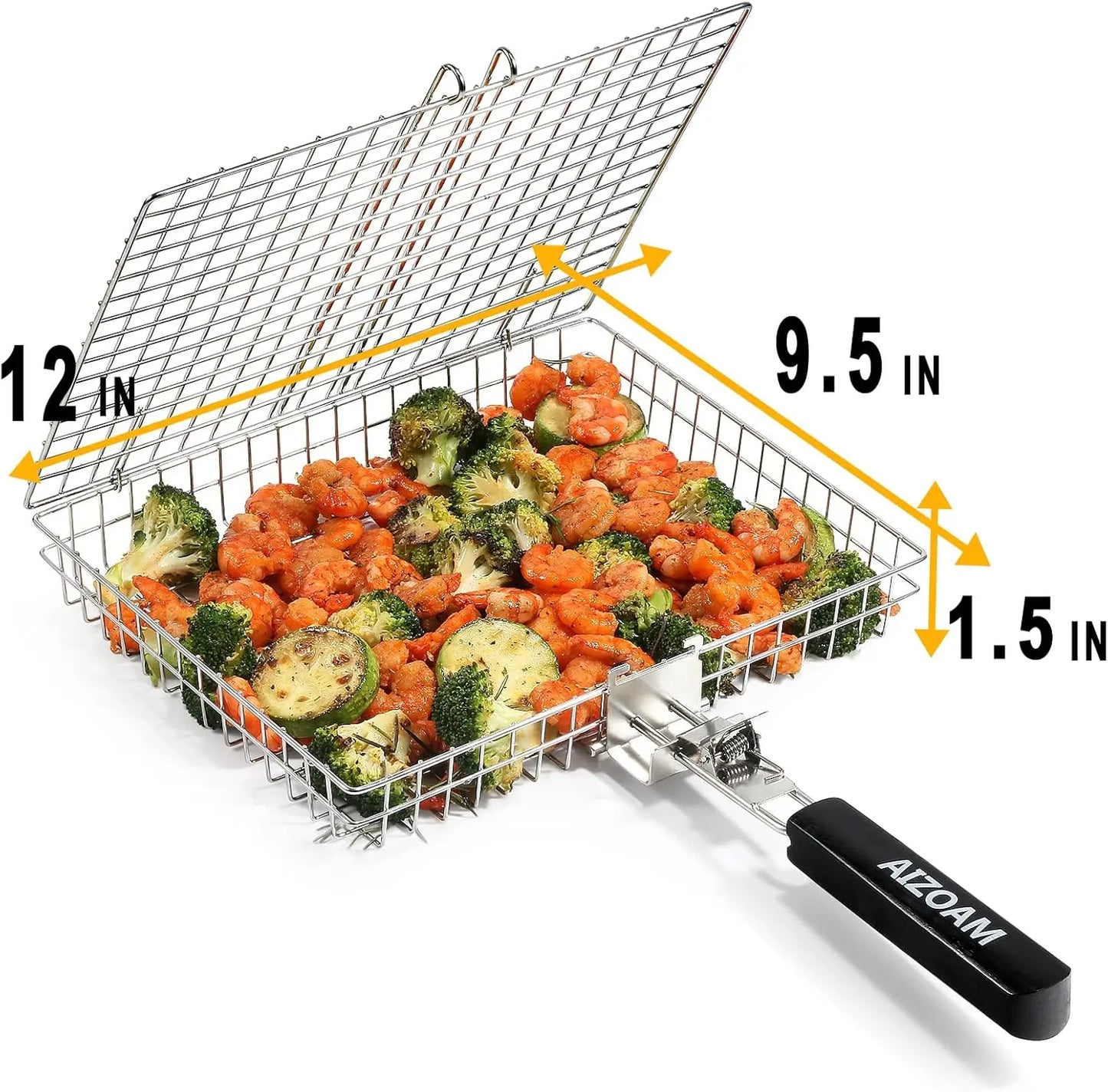 Large BBQ Grill Basket with Removable Handle
