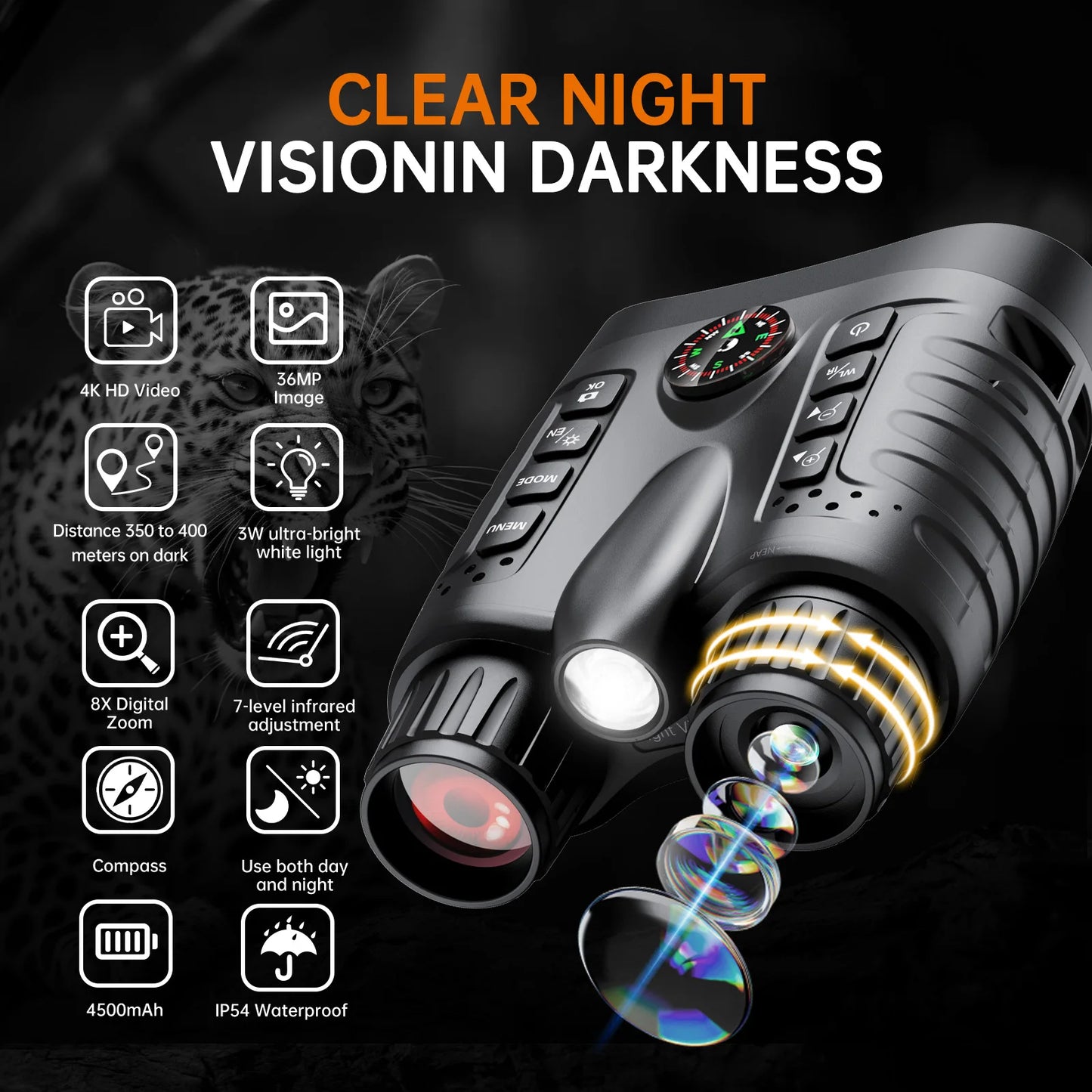Hunting 4K Night Vision Binoculars 8x Digital 400m