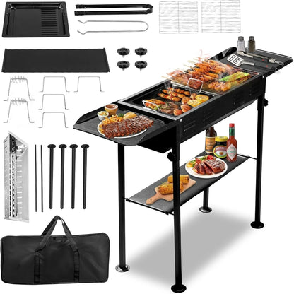 Portable Foldable Charcoal Grill with Storage Shelf