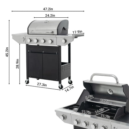 4-Burner Propane BBQ Grill 46,500 BTU with Side Burner,