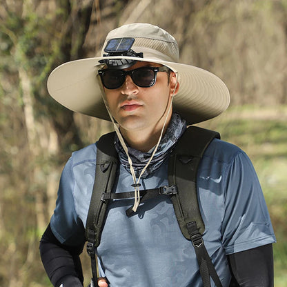 Outdoor Wide Brim Sun Hat With Solar Fan