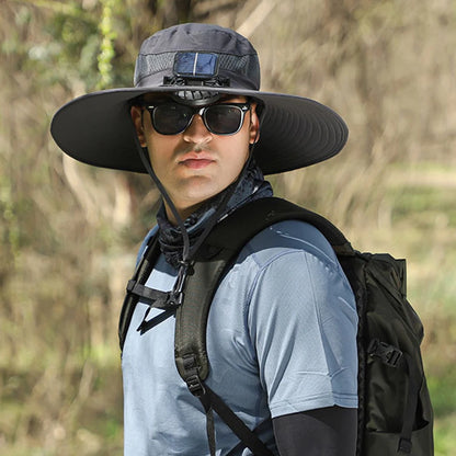 Outdoor Wide Brim Sun Hat With Solar Fan