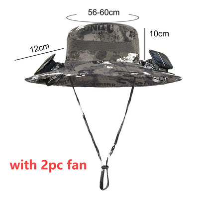 Outdoor Wide Brim Sun Hat With Solar Fan