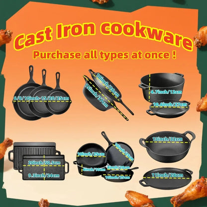 3PCS Pre-Seasoned Cast Iron Skillet Set,