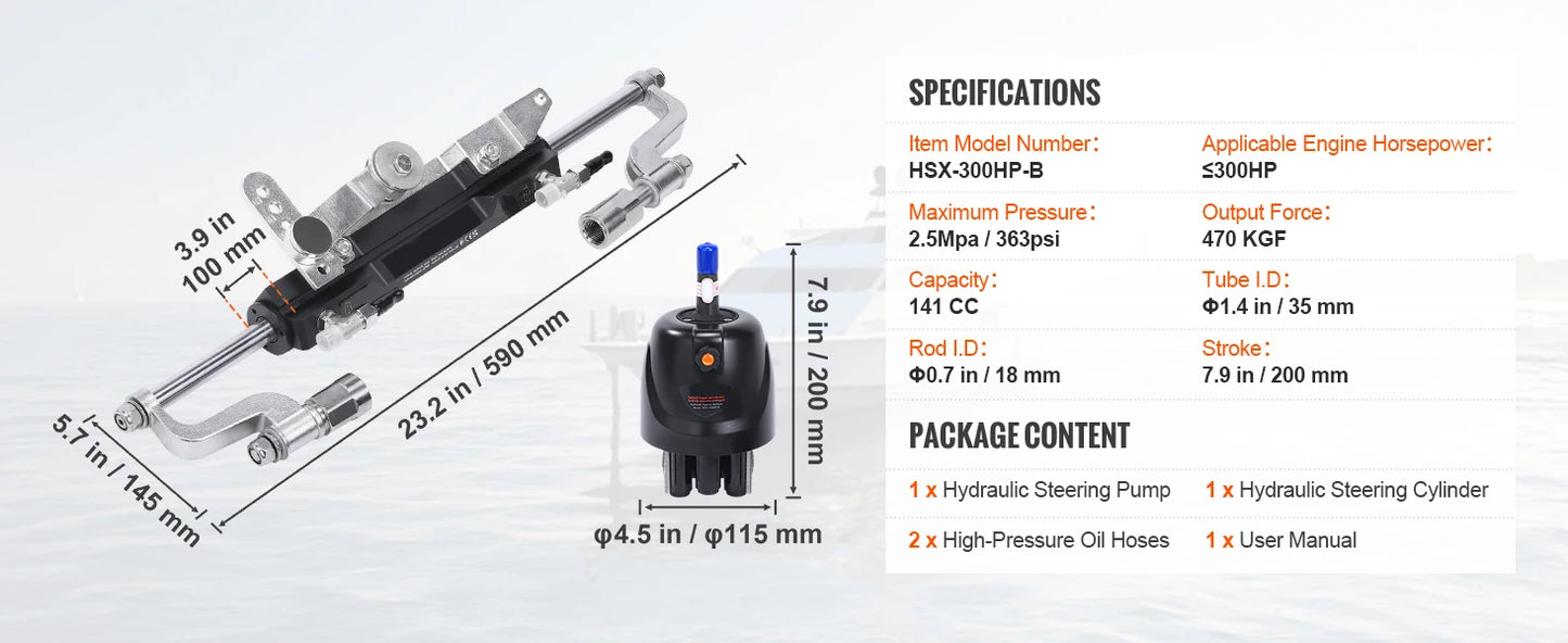 Hydraulic Outboard Steering Kit 90HP/150HP/300HP