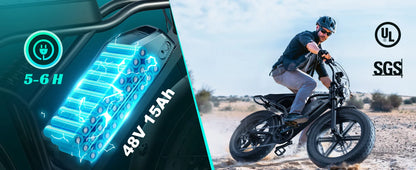 1500W e-bike, 20" fat tires, 60-100mile range
