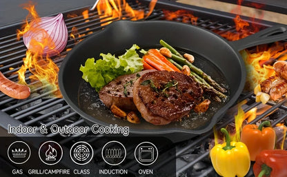 3PCS Pre-Seasoned Cast Iron Skillet Set,