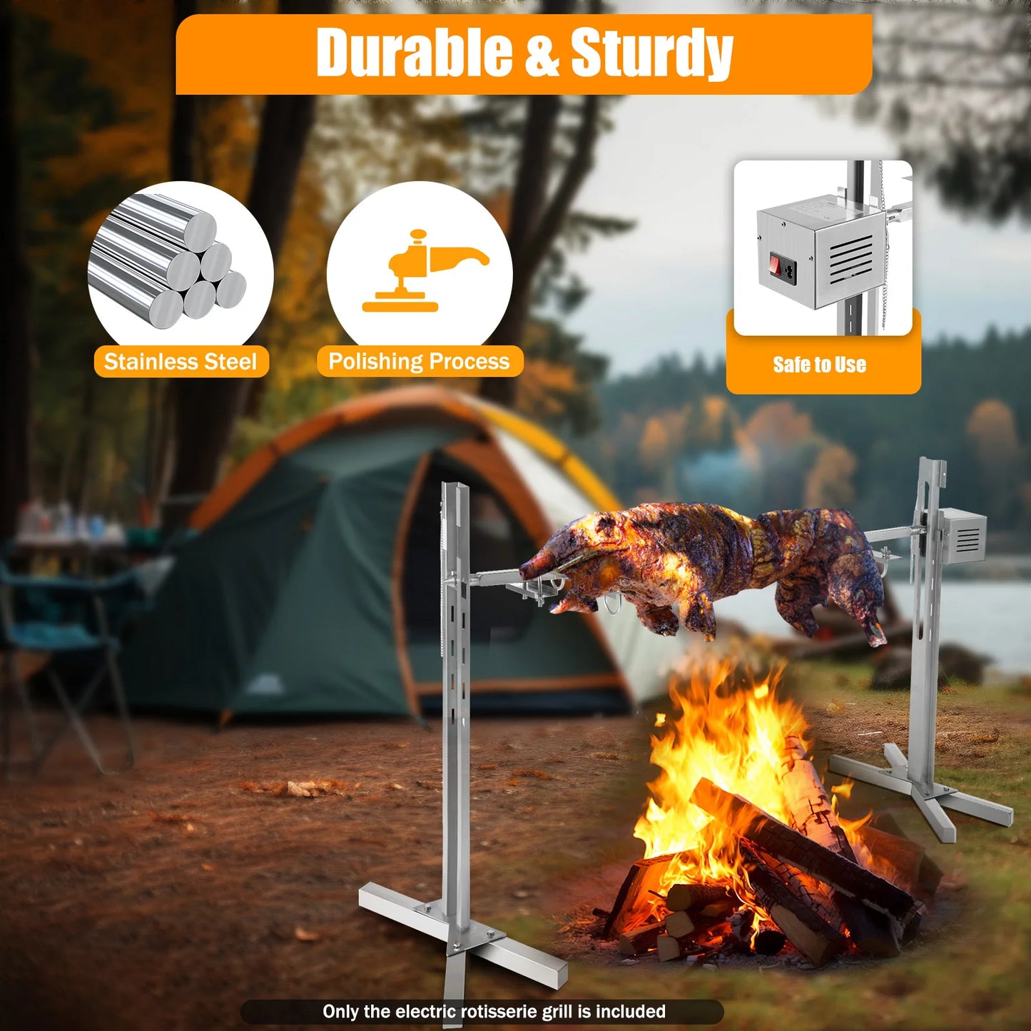 53" Automatic BBQ Rotisserie Grill Kit Height Adjustable