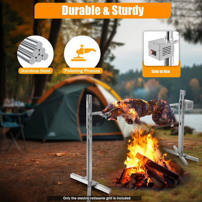 53" Automatic BBQ Rotisserie Grill Kit Height Adjustable