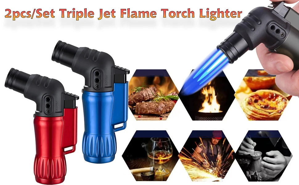 Windproof 2pcs/Set Triple Jet Flame Torch Lighter