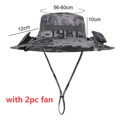 Outdoor Wide Brim Sun Hat With Solar Fan