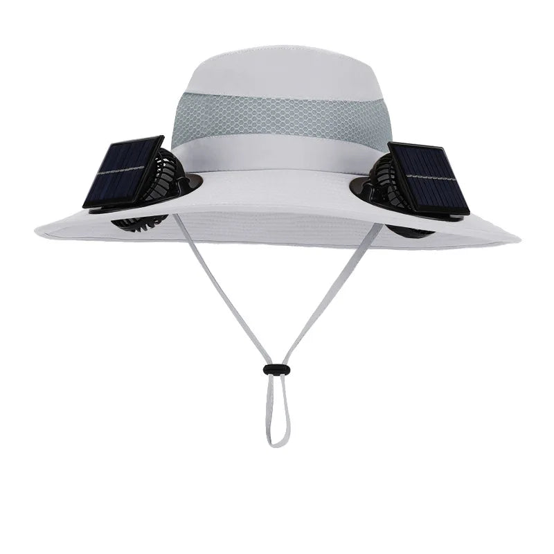 Outdoor Wide Brim Sun Hat With Solar Fan