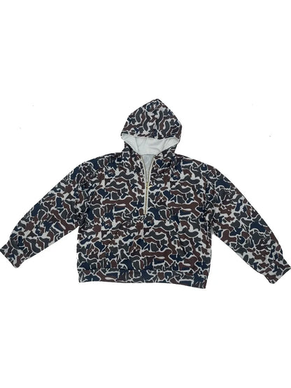 Loose-Fitting Camo Hoodie Quarter Zip Pullover