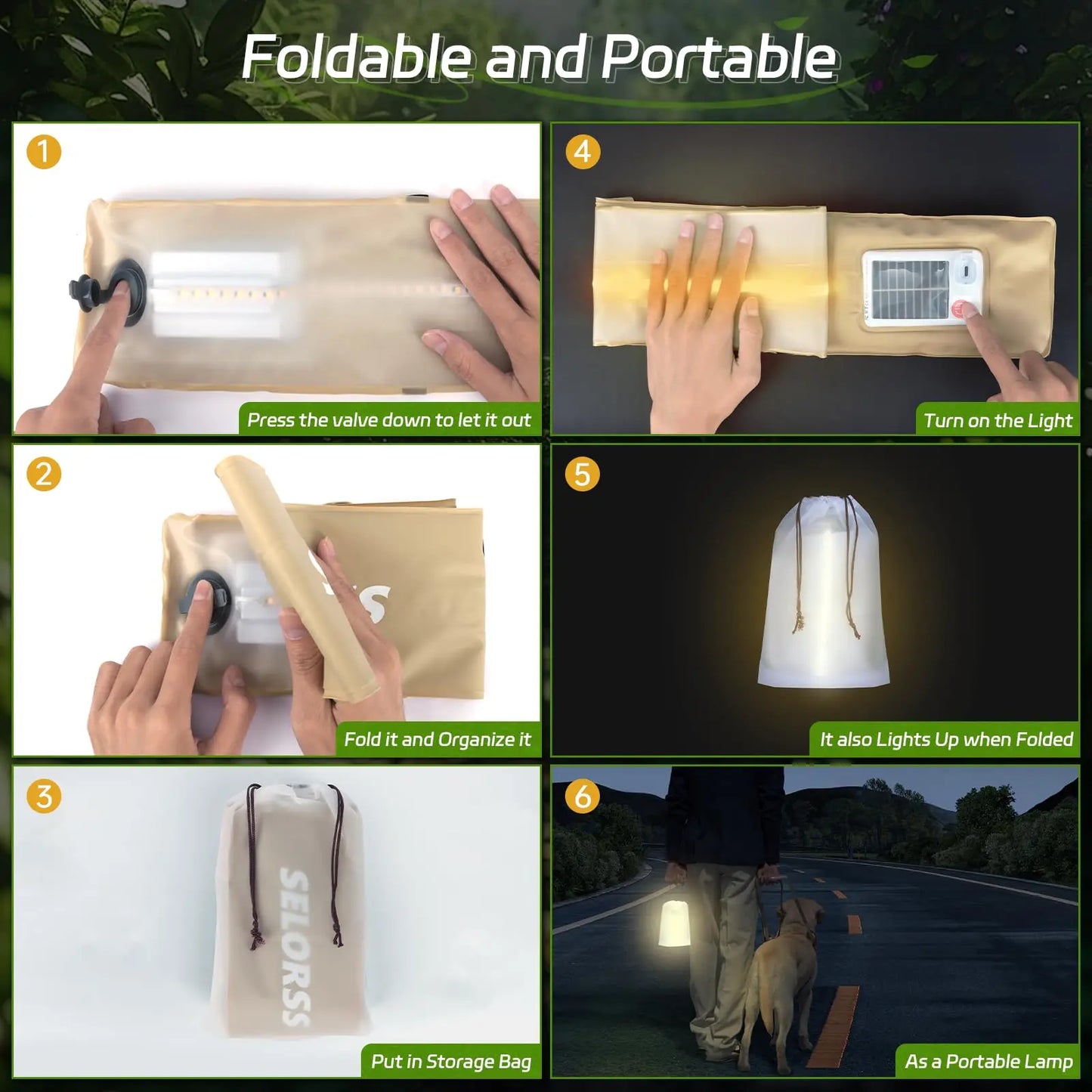 Waterproof Portable Solar Camping Lantern 2000mAh