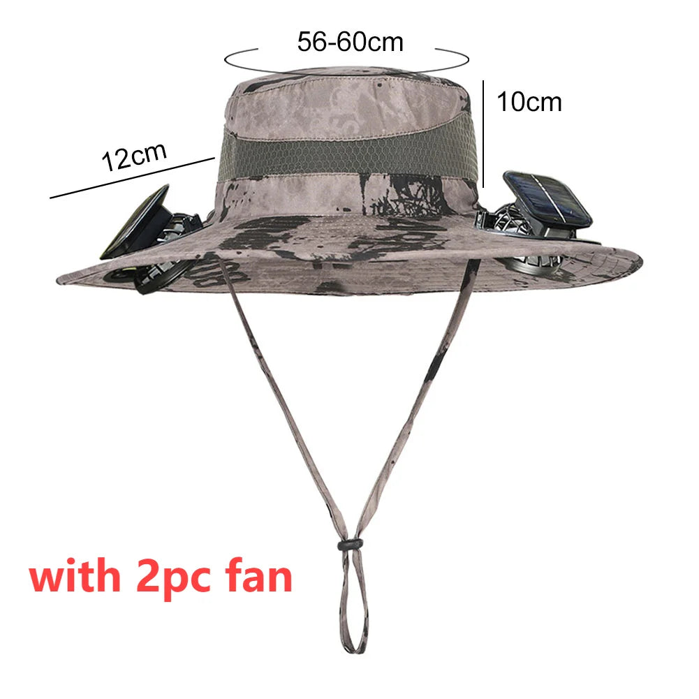 Outdoor Wide Brim Sun Hat With Solar Fan