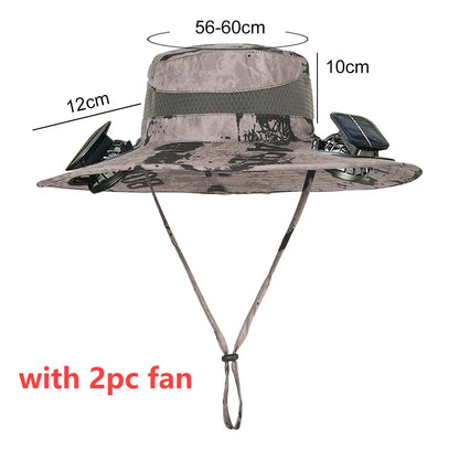 Outdoor Wide Brim Sun Hat With Solar Fan