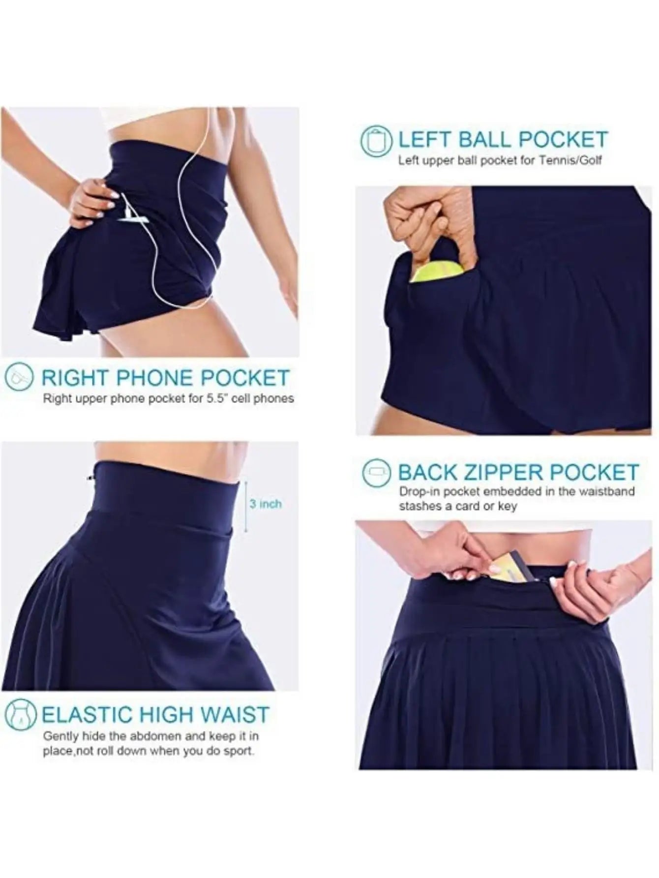 Women's Tennis Golf Culottes with Pockets,