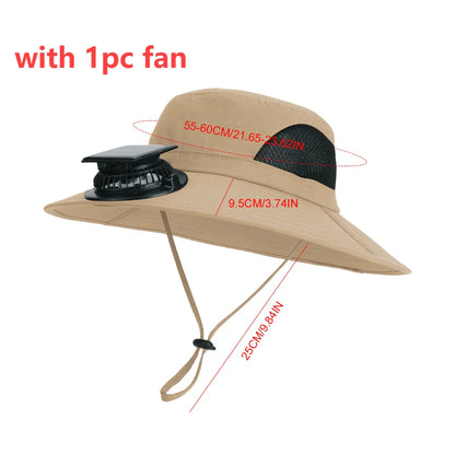 Outdoor Wide Brim Sun Hat With Solar Fan