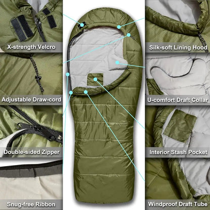 0 Degree XXL Big Mummy Sleeping Bags for Adults