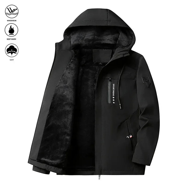 Men's Mid-Length Winter Fleece-Lined Casual Jacket Winter