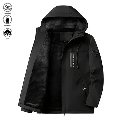 Men's Mid-Length Winter Fleece-Lined Casual Jacket Winter