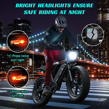 1500W e-bike, 20" fat tires, 60-100mile range