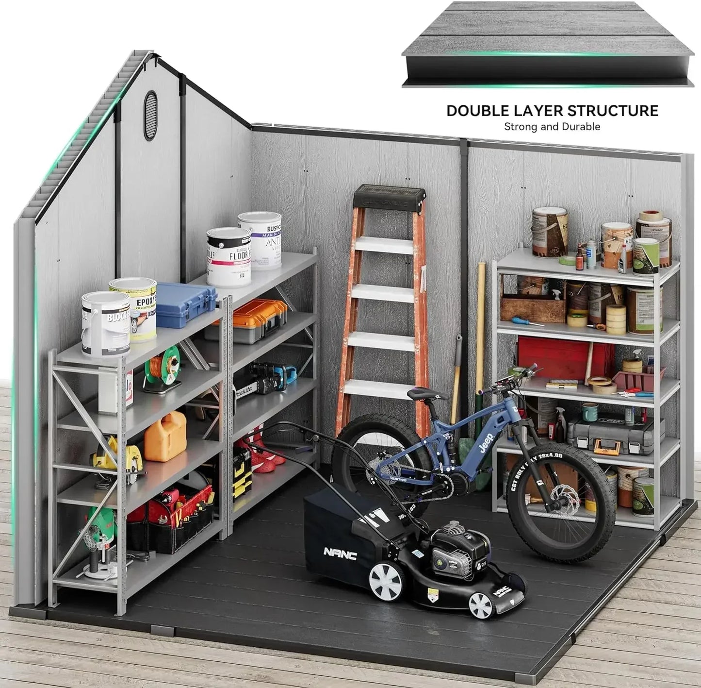 8x8ft Outdoor Resin Lockable Storage Shed with Floor,