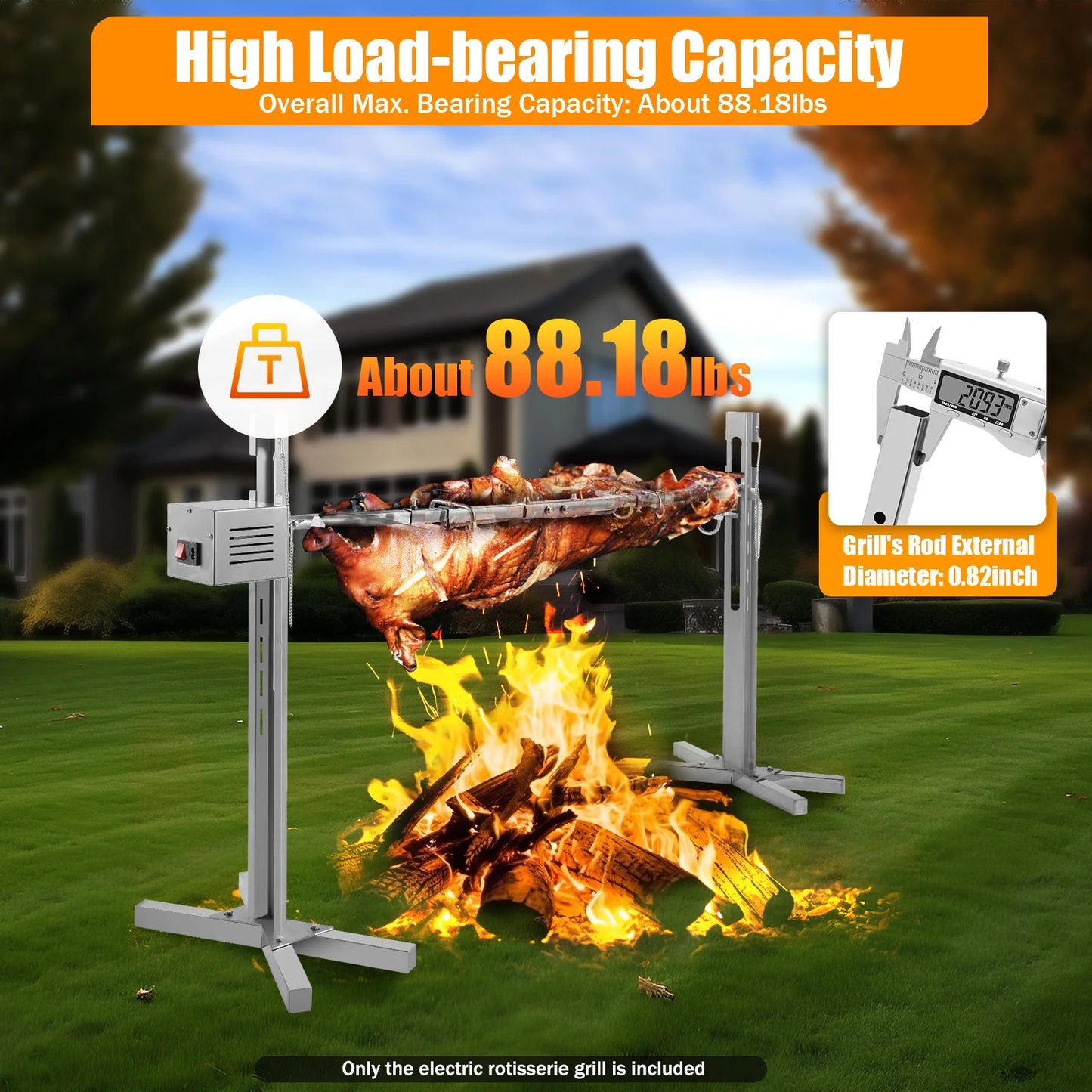 53" Automatic BBQ Rotisserie Grill Kit Height Adjustable