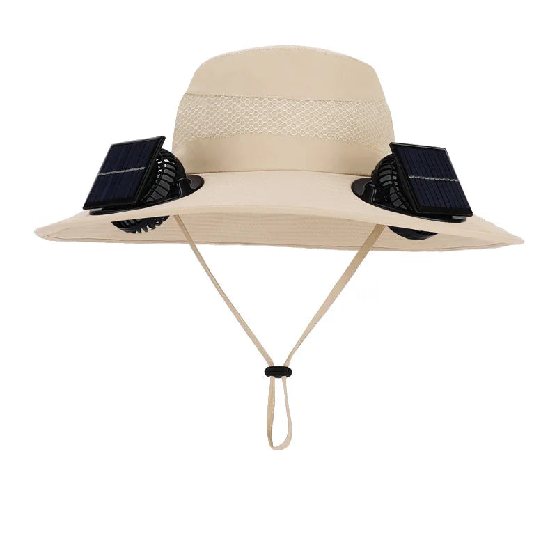 Outdoor Wide Brim Sun Hat With Solar Fan