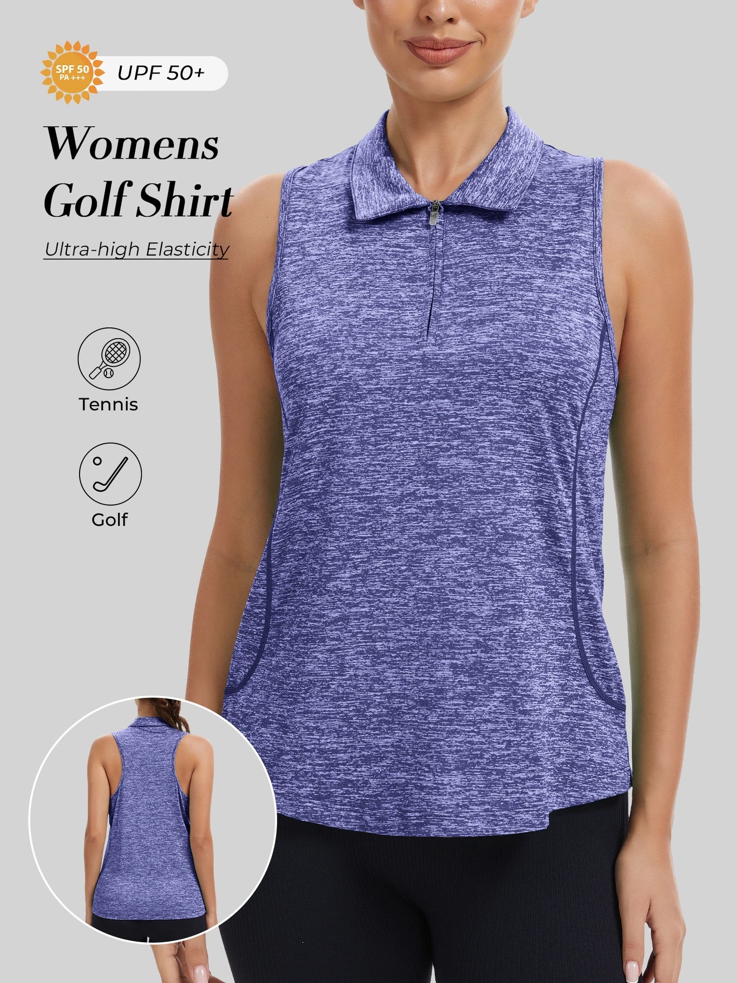 Sleeveless Golf Shirts for Women with Collar