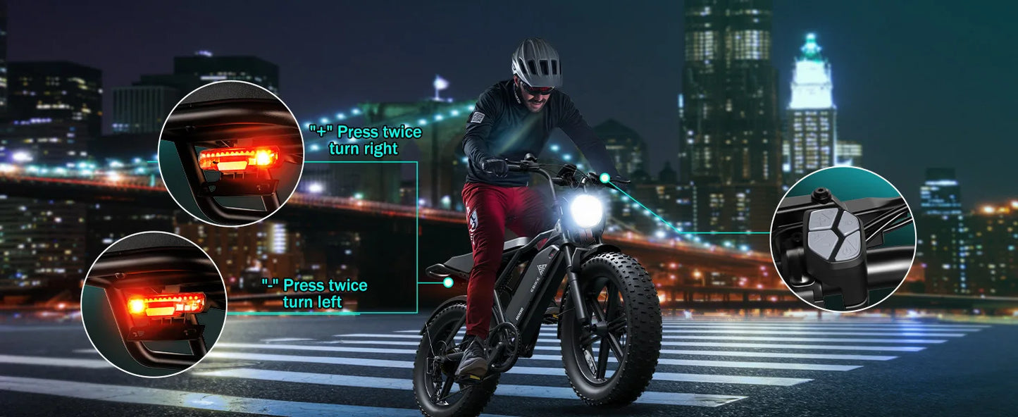 1500W e-bike, 20" fat tires, 60-100mile range