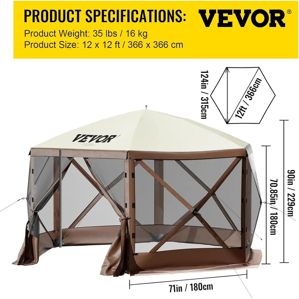 6 Sided  Shelter Camping Tent with Mesh Windows
