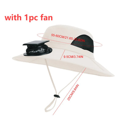 Outdoor Wide Brim Sun Hat With Solar Fan