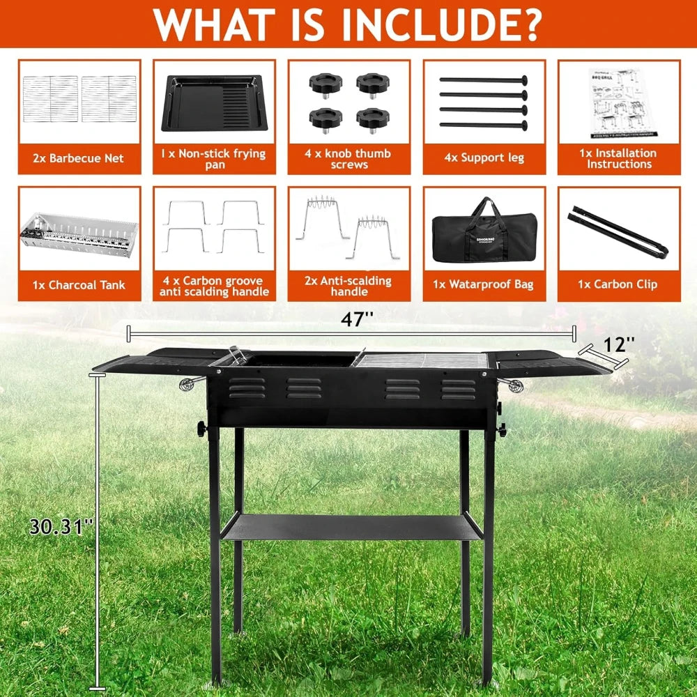 Portable Foldable Charcoal Grill with Storage Shelf