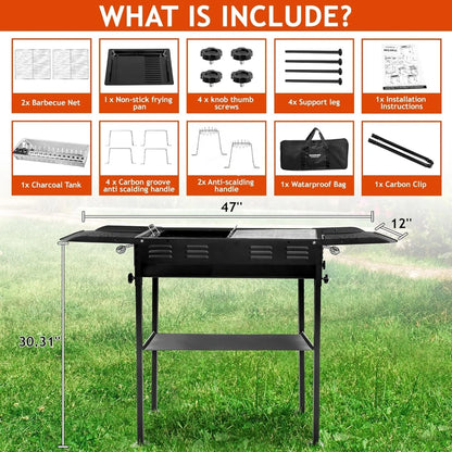 Portable Foldable Charcoal Grill with Storage Shelf