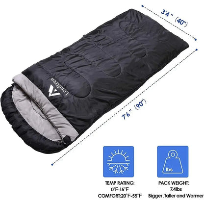 Large 0 Degree Sleng Bags for Adults Cold Weather Camping Winter Below Zero 20 15 Lannel Big and Tall XXL