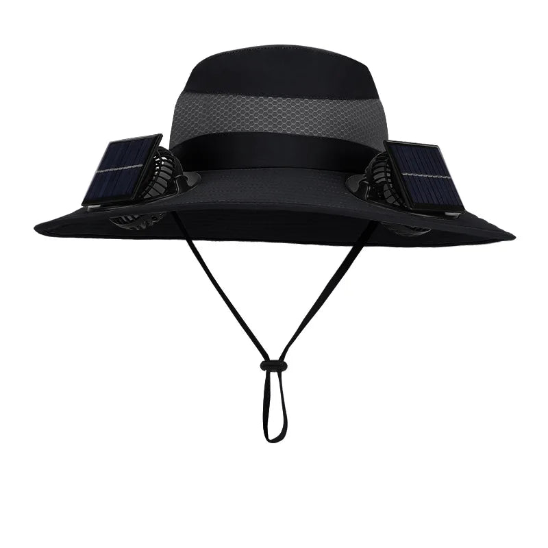 Outdoor Wide Brim Sun Hat With Solar Fan