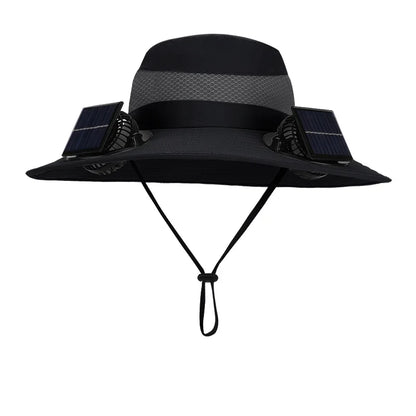 Outdoor Wide Brim Sun Hat With Solar Fan