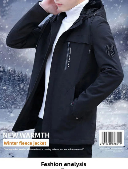 Men's Mid-Length Winter Fleece-Lined Casual Jacket Winter