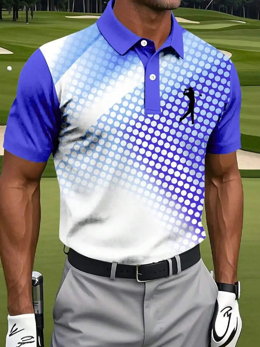 Men's Blue Polka Dot Golf Polo Shirt