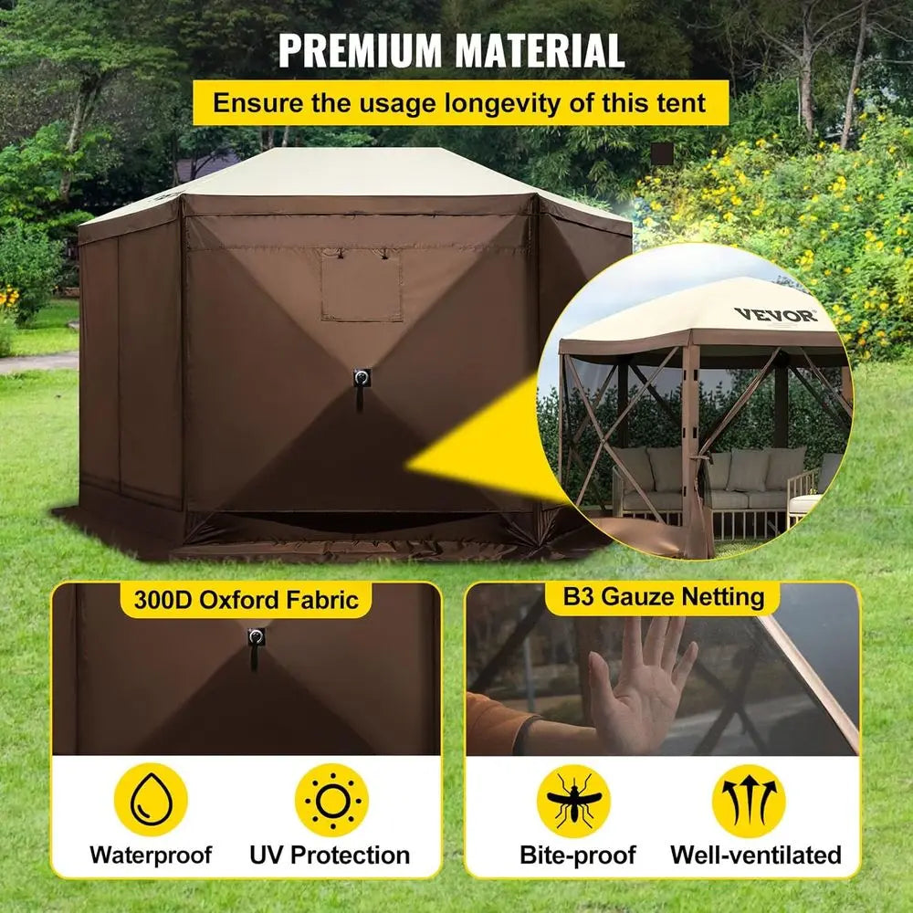 6 Sided  Shelter Camping Tent with Mesh Windows