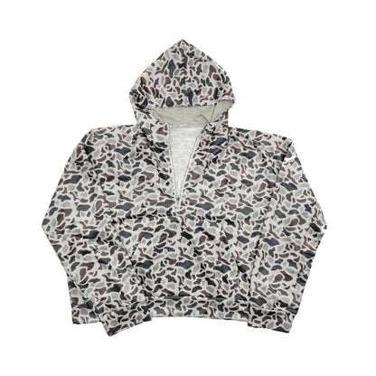 Loose-Fitting Camo Hoodie Quarter Zip Pullover
