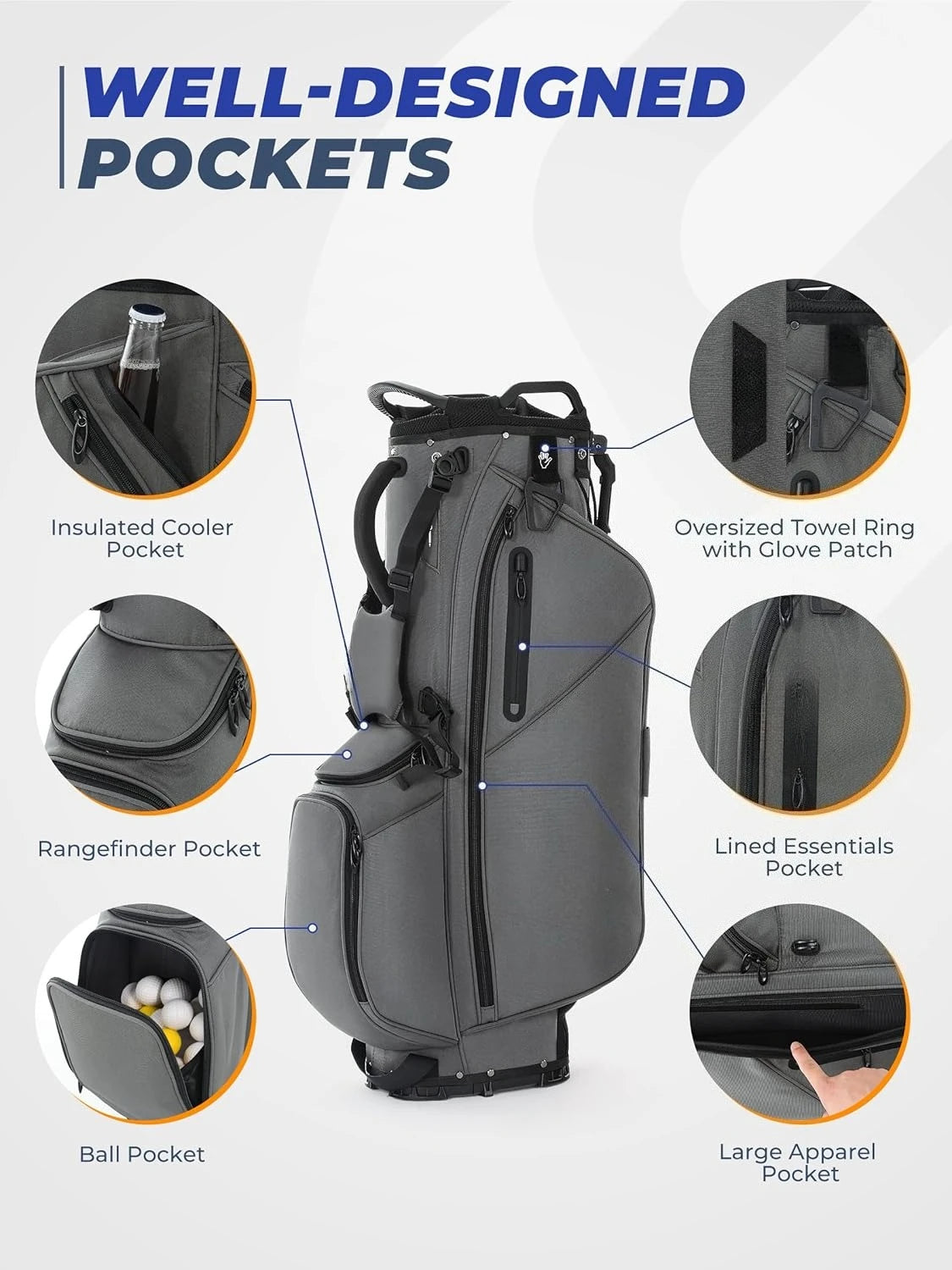 Lightweight Golf Bags with 7 Way Full-Length Dividers,