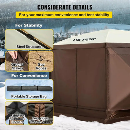 6 Sided  Shelter Camping Tent with Mesh Windows